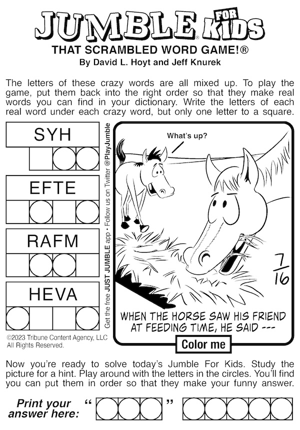 Kids' Jumble Puzzle with two horses as the cartoon
