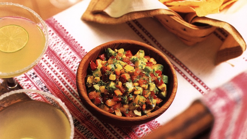 Vegetable Avocado Salsa and Margaritas: Carrots, sweet bell peppers, raw corn and diced avocado are added to the simple tomato salsa. (Maura McEvoy/TCA)