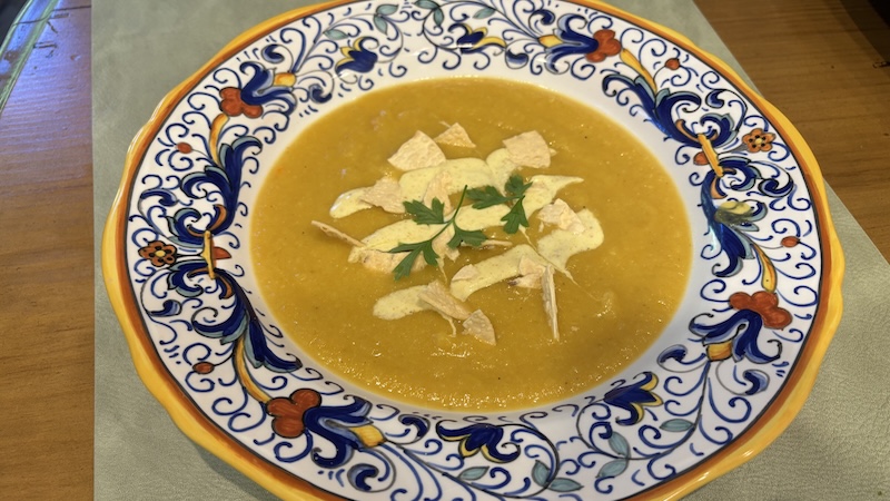 ’Tis the season for soup, cauliflower, and apples – join all three with this recipe for a delightful curried cauliflower apple soup, embellished with mango yogurt drizzle.