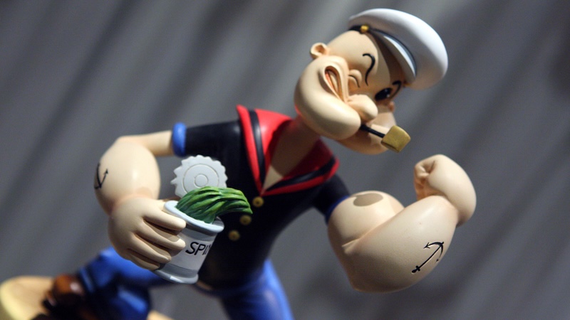A Popeye figure at the Musée de l'Homme (Museum of Man) is a major anthropology and human evolution museum located in the Palais de Chaillot at Place du Trocadéro in Paris, France
