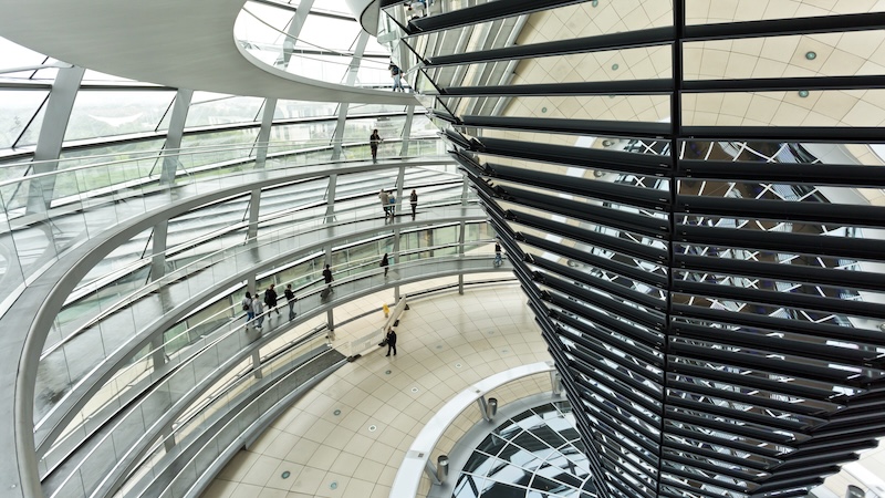 As you climb the dome of the Reichstag, you circle a cone of mirrors that point down, directing your vision toward where legislators gather. It’s one way to climb to the top in Europe, especially for the meaningful perspectives. CREDIT: Dominic Arizona Bonuccelli, Rick Steves’ Europe.