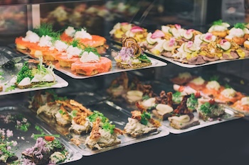 Danish smørrebrød spread at a market