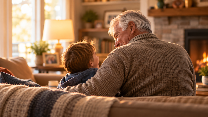 Grandpa Benny (concept) and grandson. ChatGPT image